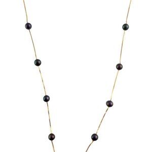 14 Karat Yellow Gold Floating Black Pearl Necklace #19332